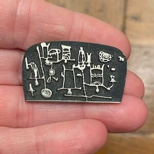 VTG 2000 Alice Seely Urban Fetishes Pewter Pin Brooch Tribal Petroglyphs Design